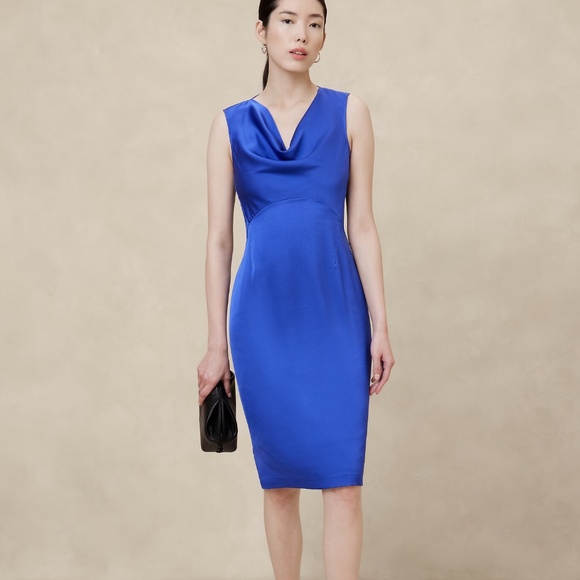 Banana Republic Azul Blue Hammered Satin Knee Length Dress - Picture 1 of 1